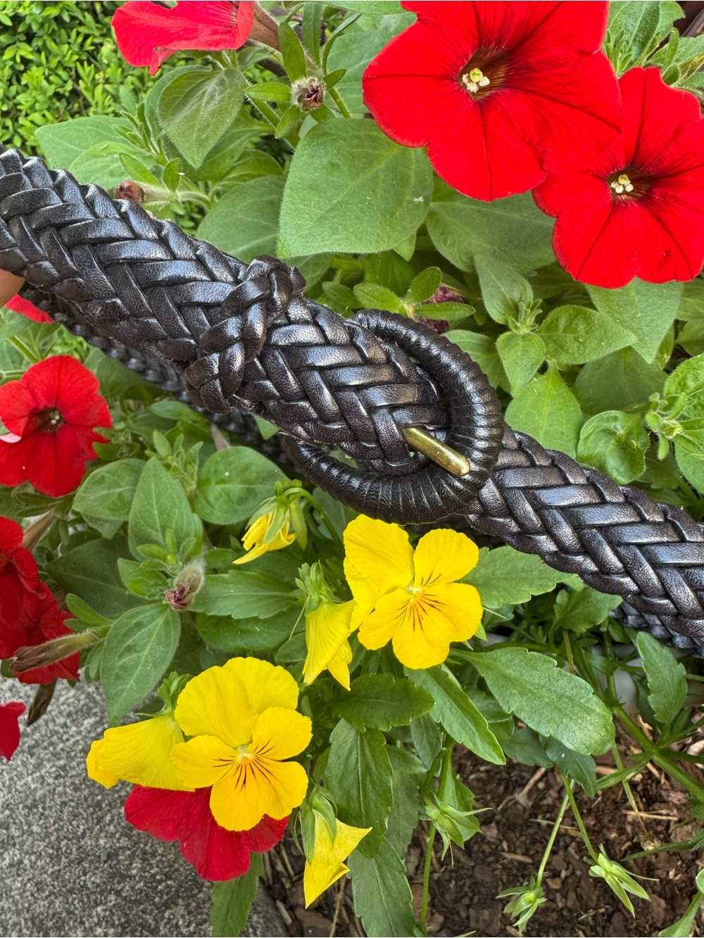 Talbots Braided Black Leather Belt with Brass Gold Buckle M 36”